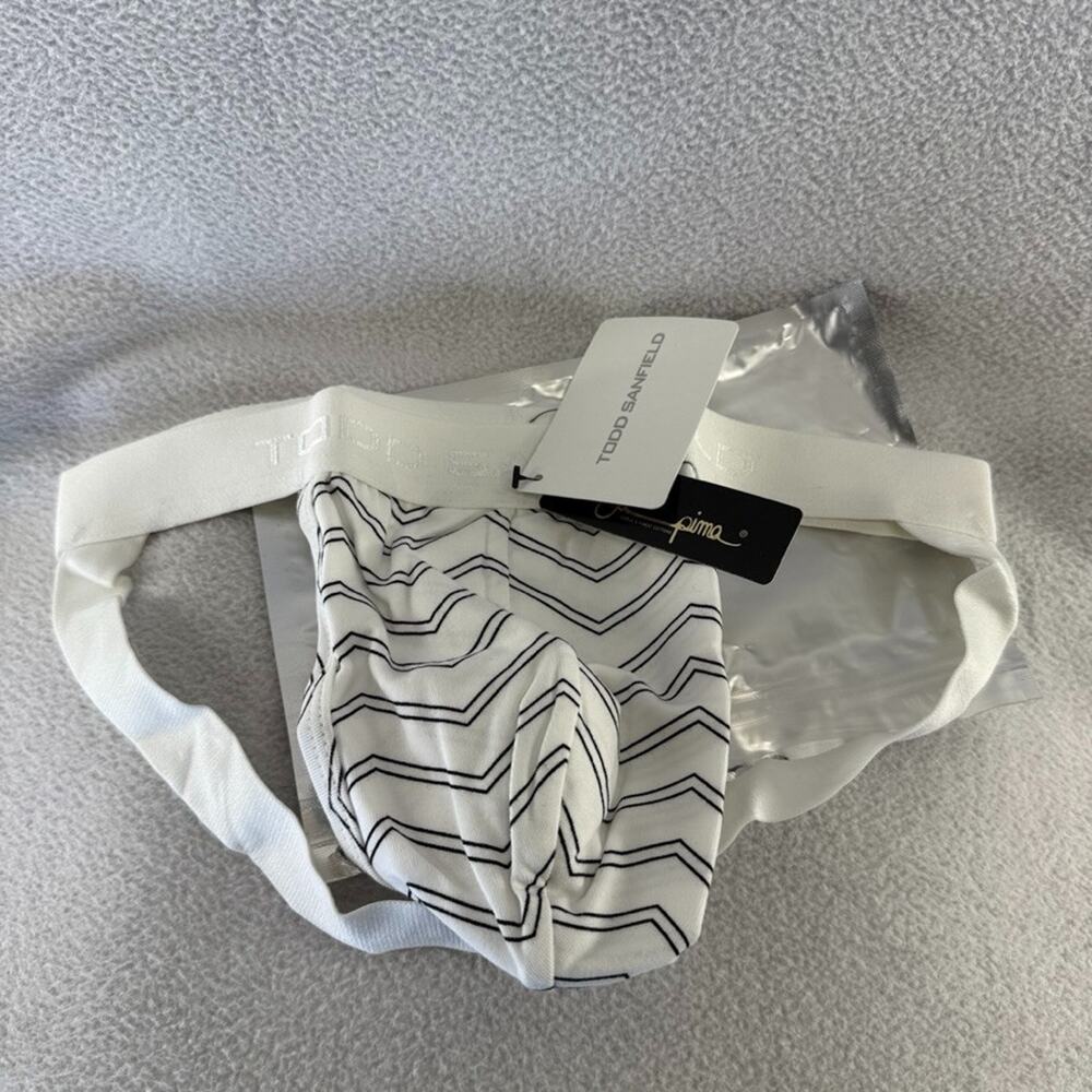 Todd Sanfield Underwear men's Small White Two Line Chevron Supima Jock Strap NEW